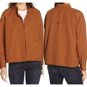 Eileen Fisher Organic Cotton Barn Coat Chore Jacket Mandarin Collar  Musk Orange